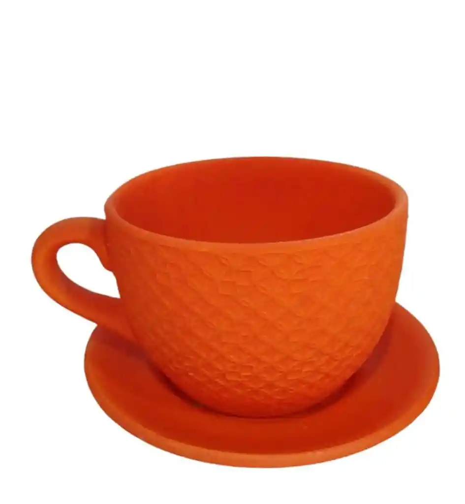 Taza Pocillo Matera Decorada Con Plato Color Naranja Pequeña