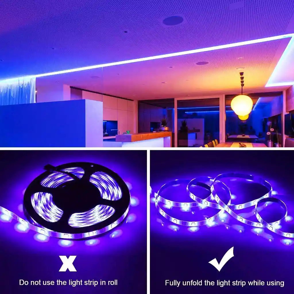 Cinta Led Bluetooth 5 Metros App Multicolor Rgb Luz Led + Control + Adaptador Luces Adhesiva
