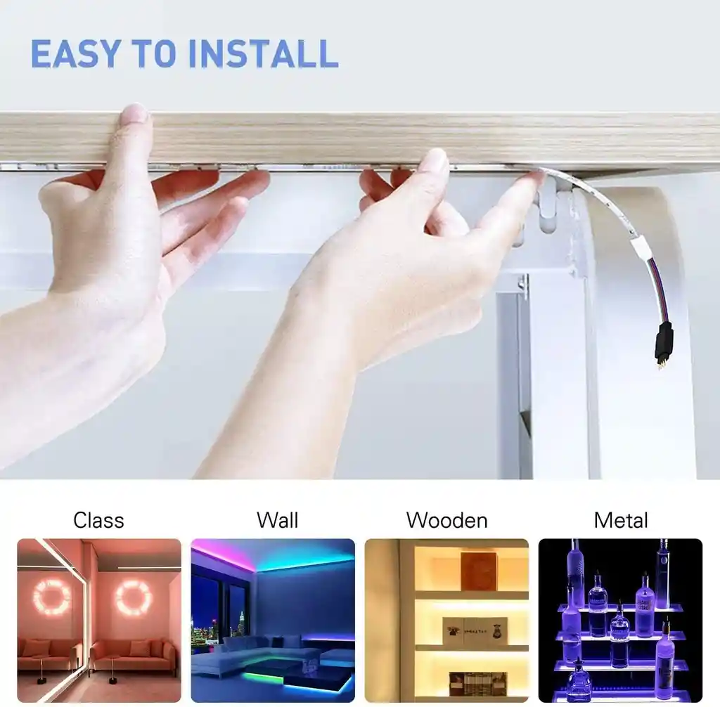 Cinta Led Bluetooth 5 Metros App Multicolor Rgb Luz Led + Control + Adaptador Luces Adhesiva