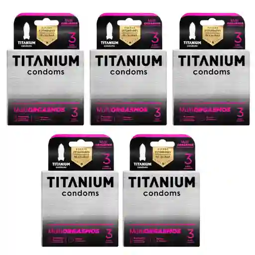 *5 Condones Preservativos Titanium Multiorgasmos Caja X 3 Unidades Paga 4 Caja Y Lleva 5