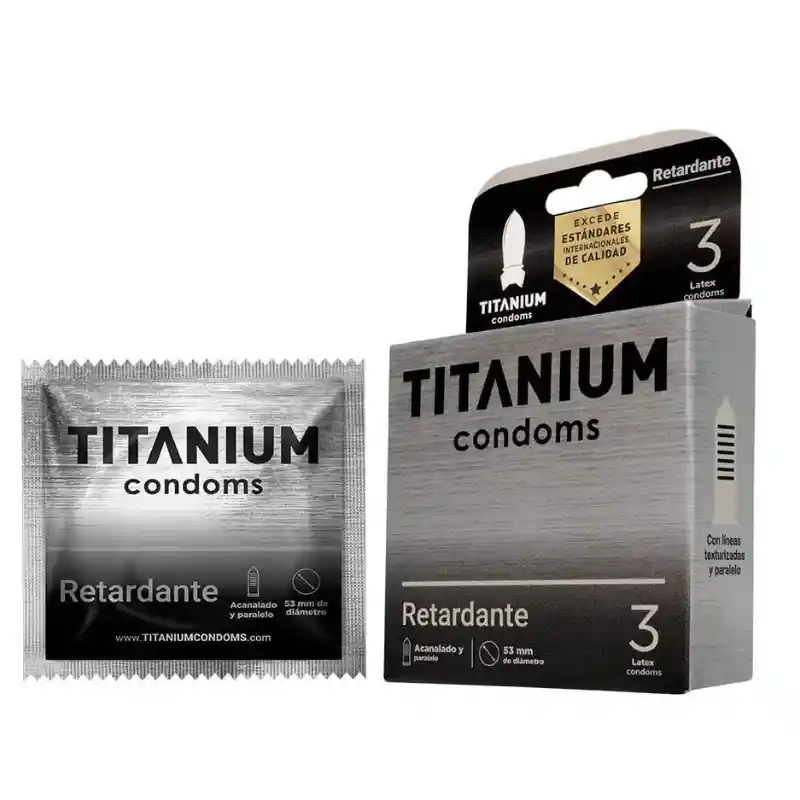 *5 Condones Preservativos Titanium Retardante Caja X 3 Unidades Paga 4 Caja Y Lleva 5