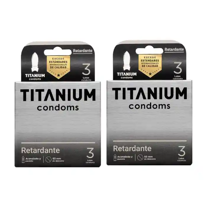 *2 Condones Preservativos Titanium Retardante 2 Cajas X 3 Unidades