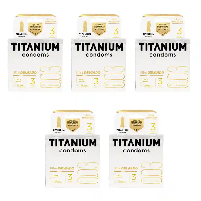*5 Condones Preservativos Titanium Ultra Delgado Caja X 3 Unidades Paga 4 Caja Y Lleva 5