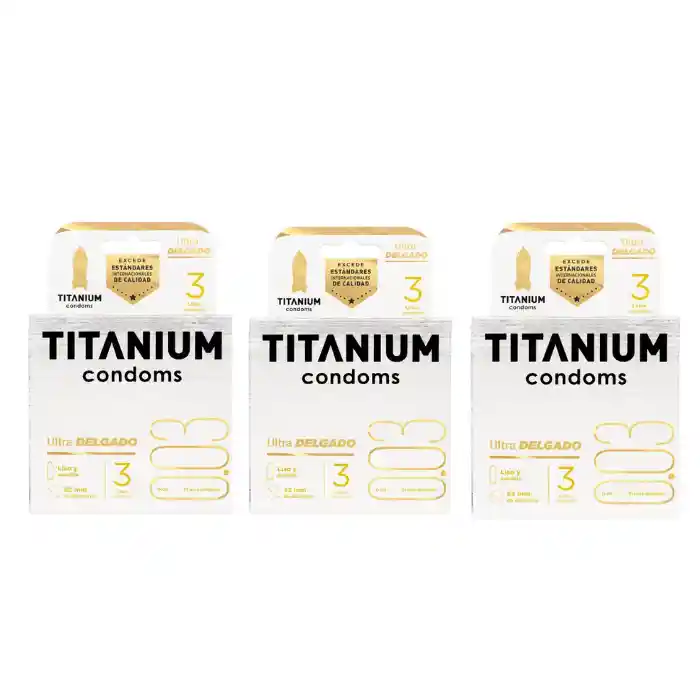 *3 Condones Preservativos Titanium Ultra Delgado Cajas X 3 Unidades