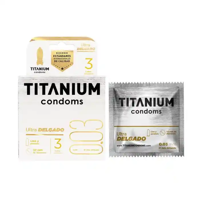 *3 Condones Preservativos Titanium Ultra Delgado Cajas X 3 Unidades