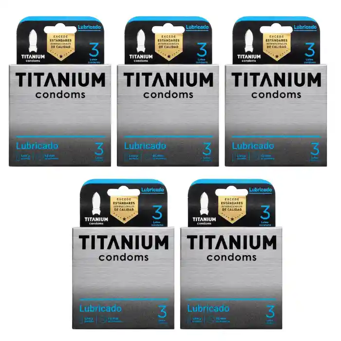 *5 Condones Preservativos Titanium Lubricado Caja X 3 Unidades Paga 4 Caja Y Lleva 5