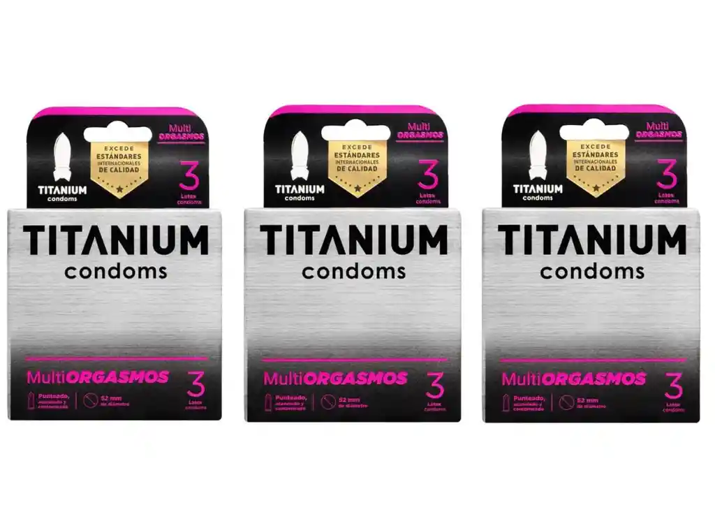 *3 Condones Preservativos Titanium Multiorgasmos Cajas X 3 Unidades