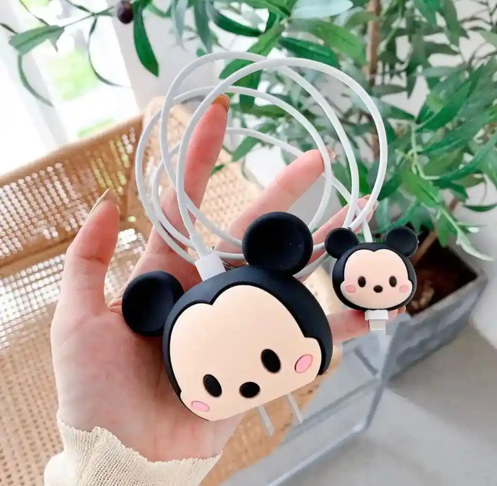 Kit Protector Cargador Y Cable Mickey