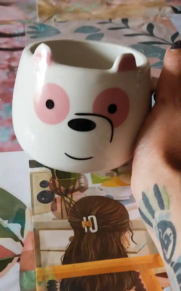 Mug En Ceramica De Oso Importada Con Suculenta