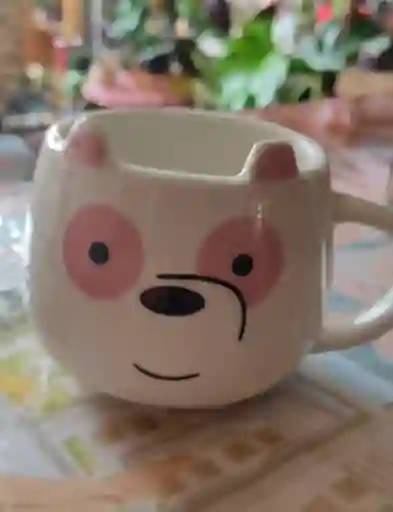 Mug En Ceramica De Oso Importada Con Suculenta