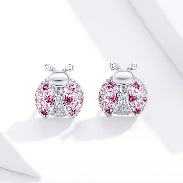Aretes Topos Escarabajo Mariquita Para Mujer En Plata 925