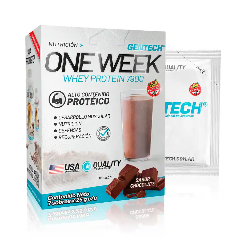 Proteina / Whey Protein / One Week - Chocolate / X 7 Sobres