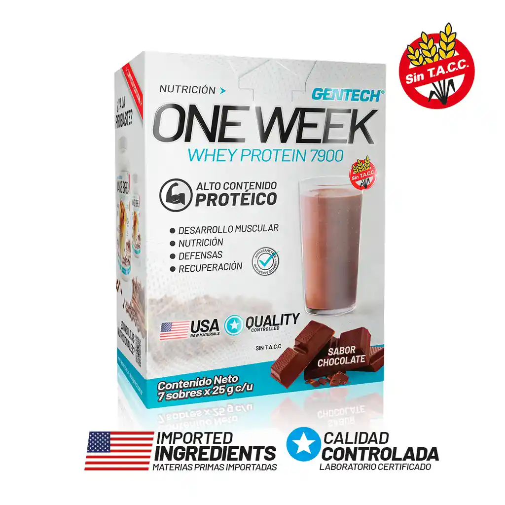 Proteina / Whey Protein / One Week - Chocolate / X 7 Sobres