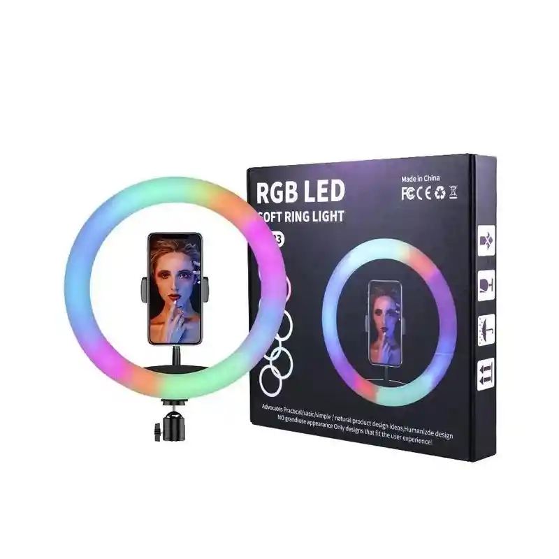 Aro Luz Rgb Led Mj33 Celular 33cm Selfie Tiktok Soporte 160cm Video