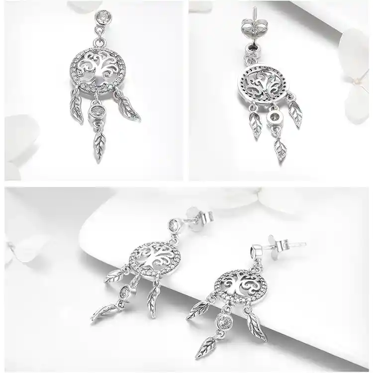 Aretes Pendientes Para Mujer Árbol De La Vida Fabricados En Plata 925
