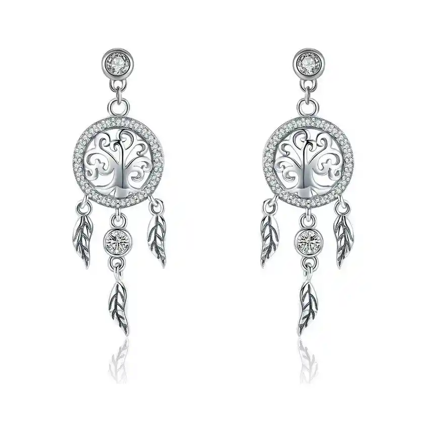 Aretes Pendientes Para Mujer Árbol De La Vida Fabricados En Plata 925