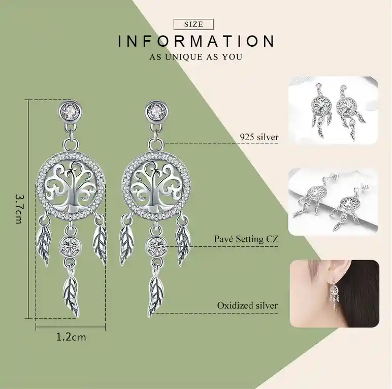 Aretes Pendientes Para Mujer Árbol De La Vida Fabricados En Plata 925