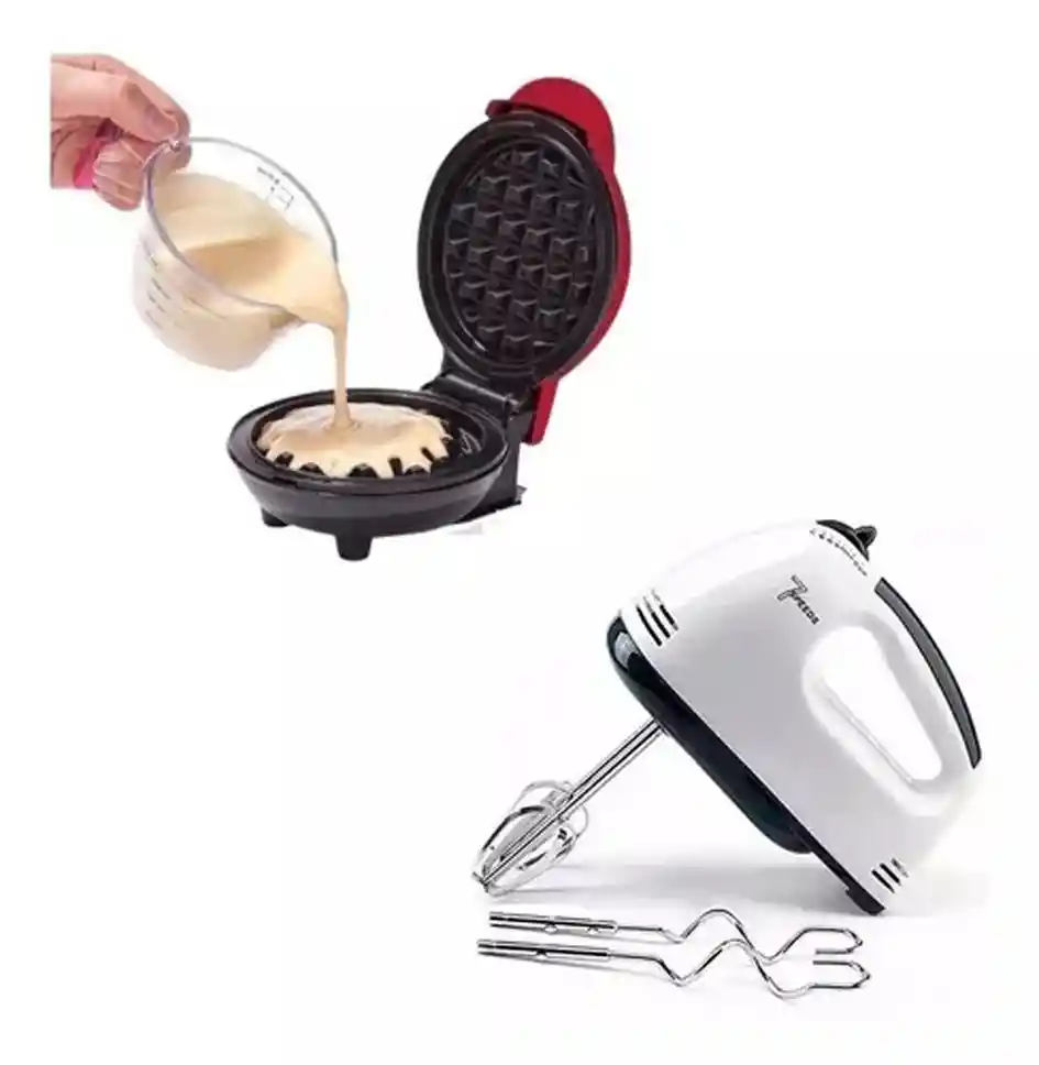 Mini Waflera En Combo Batidora Eléctrica 7 Velocidades
