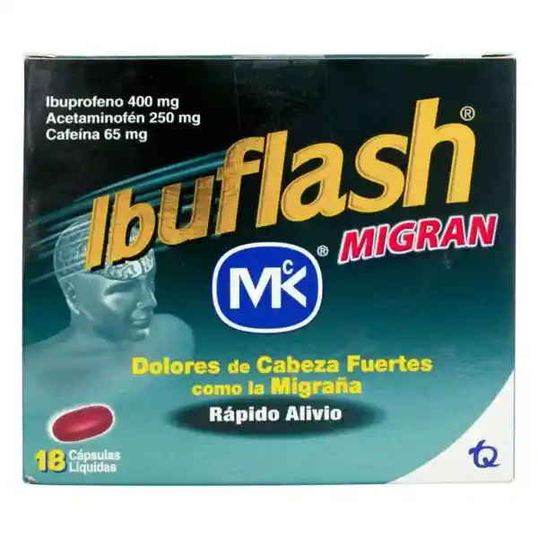 Ibuflash Migran| Ibuprofeno+ Acetaminofen + Cafeina | 400 + 250 + 65 Mg| Capsula Blanda | Sobre X 2 |oral | Tecnoquimicas