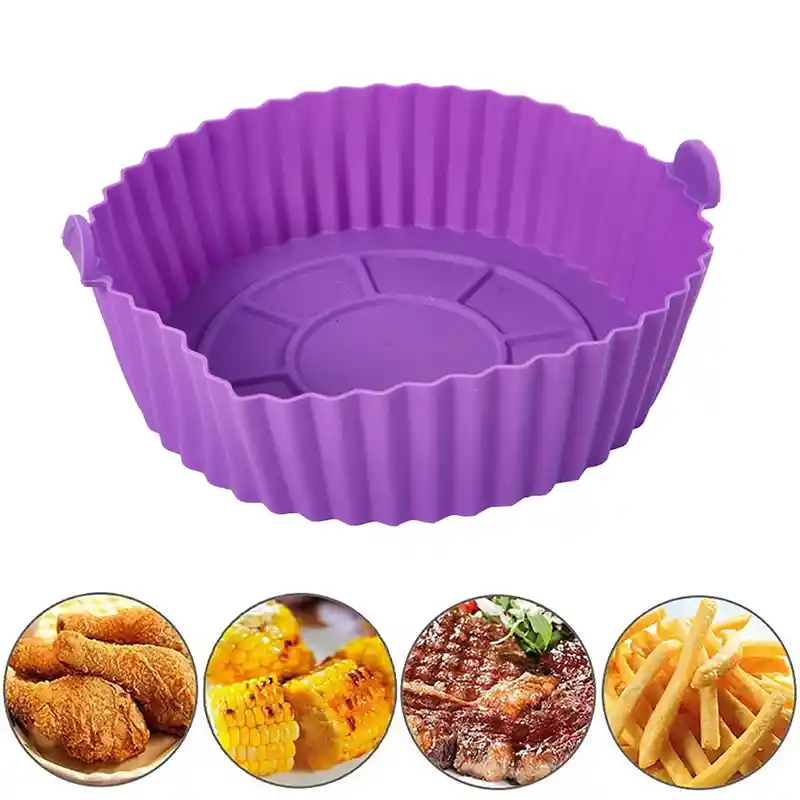 Molde De Silicón A Redondo Para Air Fryer Resistente A Cambios De Temperatura De 145x45 Cm (freidoras Pequenas De 2 A 3 Litros) Morado