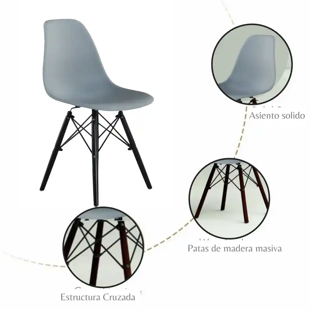 Silla Eames Gris Patas Negro