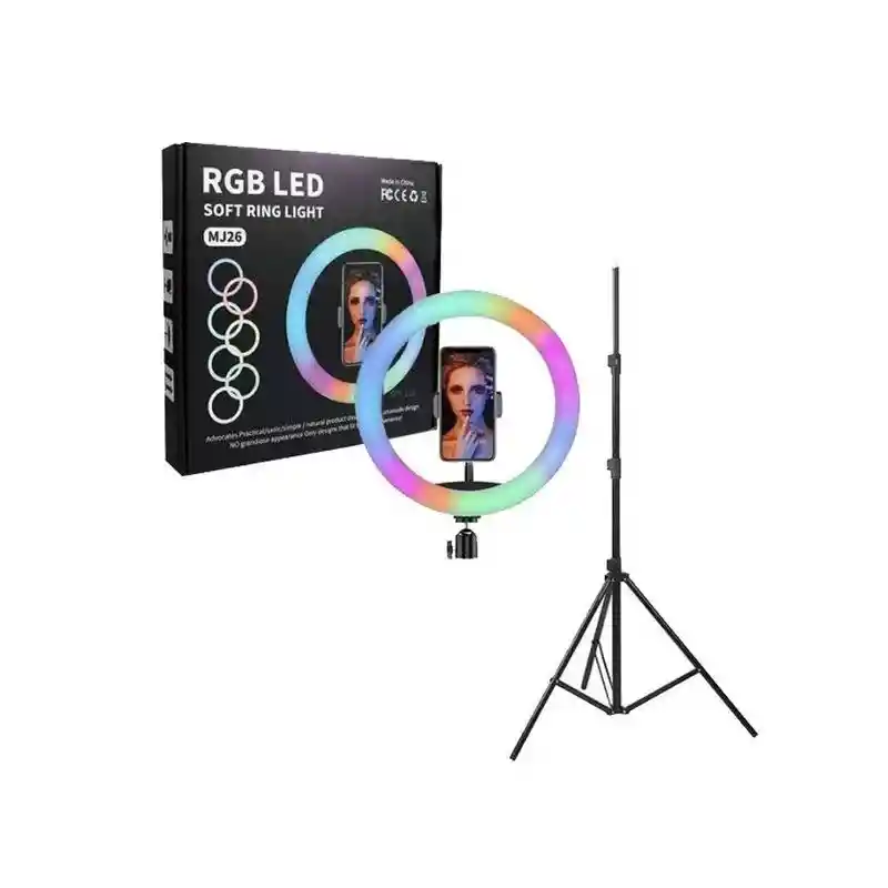 Aro Luz Rgb Led Mj26 Celular 26cm Selfie Tiktok Soporte 160cm Video