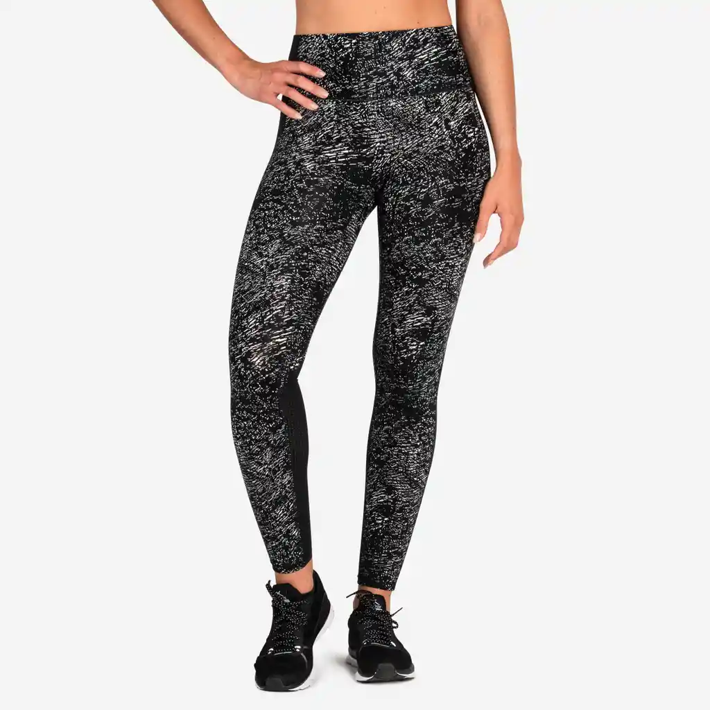 Leggings de Fitness de Talle Alto Para Mujer Domyos 500 Negro/gris