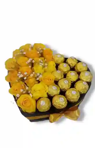 Corazon De Rosas Amarillas Y Chocolates
