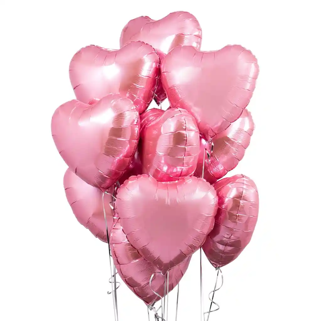 Globos Metalizados De 18" Corazón Rosado Inflados Con Helio