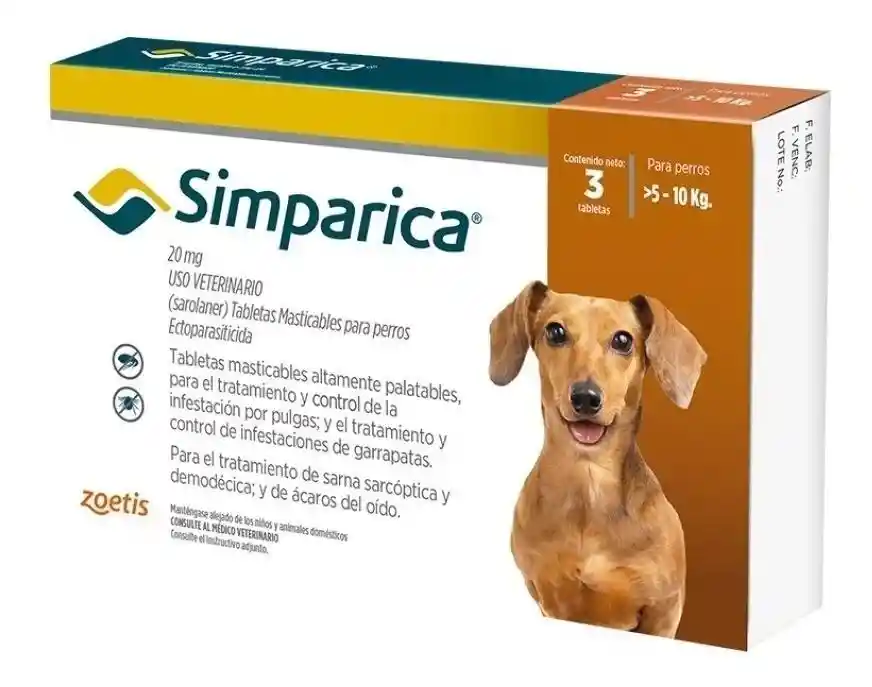 Simparica Antipulgas Y Garrapatas Para Perros De 5-10kg