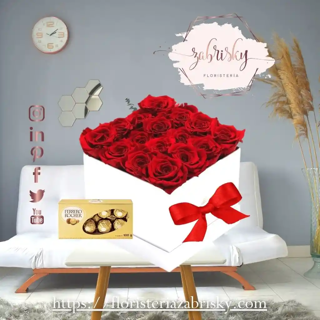 Caja Blanca X 25 Rosas Rojas Y Ferrero