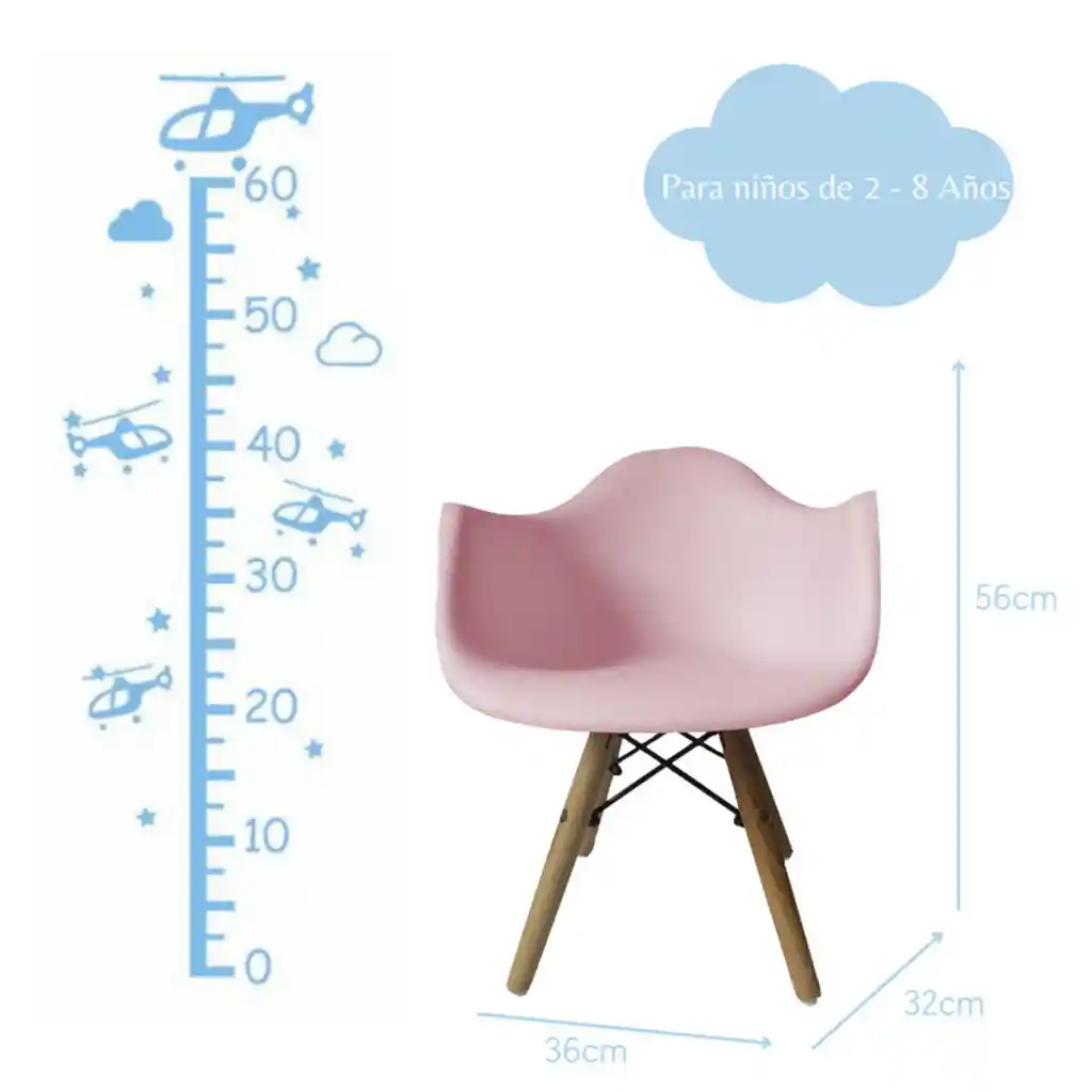 Silla Infantil Eames Brazo Color Rosado