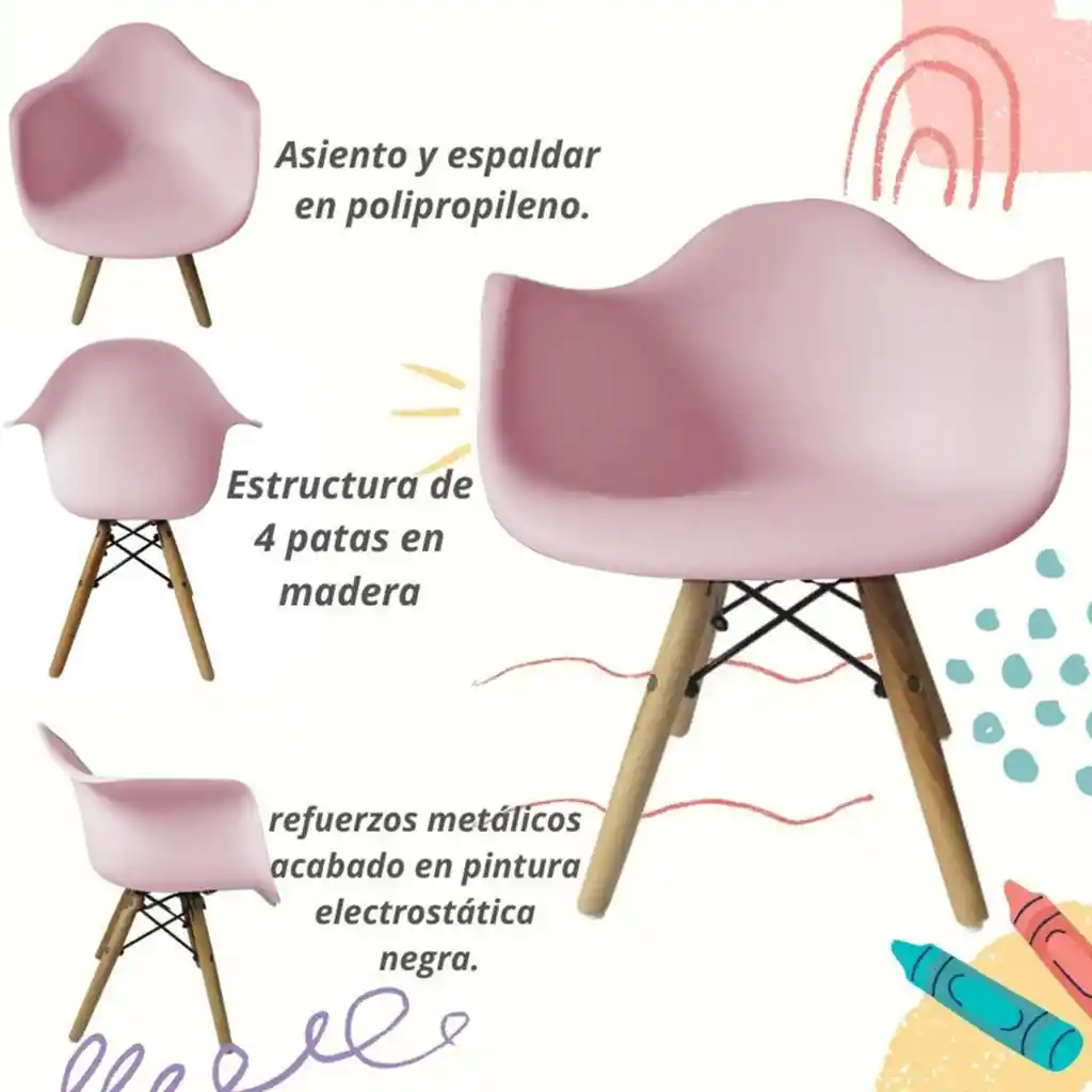 Silla Infantil Eames Brazo Color Rosado