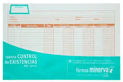 Paquete Minverva 30-14 Tarjeta Control Existencias X100 Tarjetas