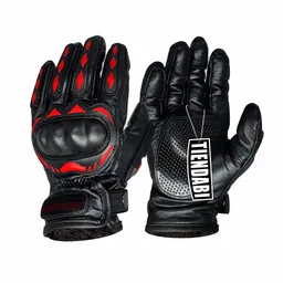 Guantes Para Moto Motociclista En Cuero Tipo Relojero Unisex Rojos