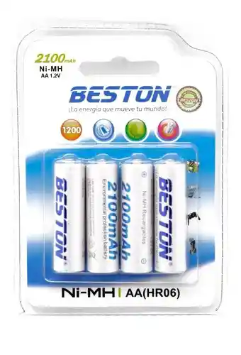 Beston Baterías/pilas Recargables Hr06 4xaa 2100mah Recargable Blanco