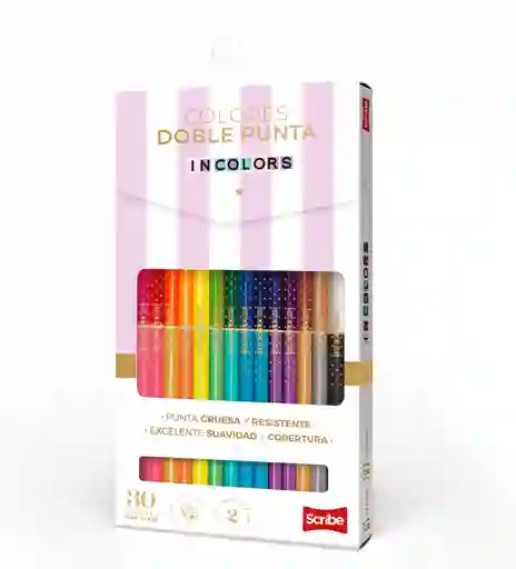 Caja Color Scribe Incolor X15 Doblepunta - 15 Lapices/30 Colores