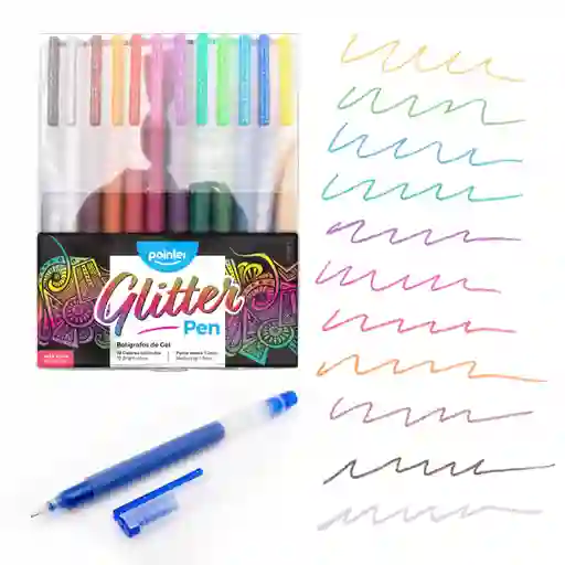 Esferos Bolígrafos Gel Escarcha Glitter 12 Unidades
