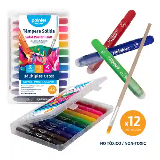 Tempera Escolar Lavable Pintura Para Niños 3 En 1 Crayón