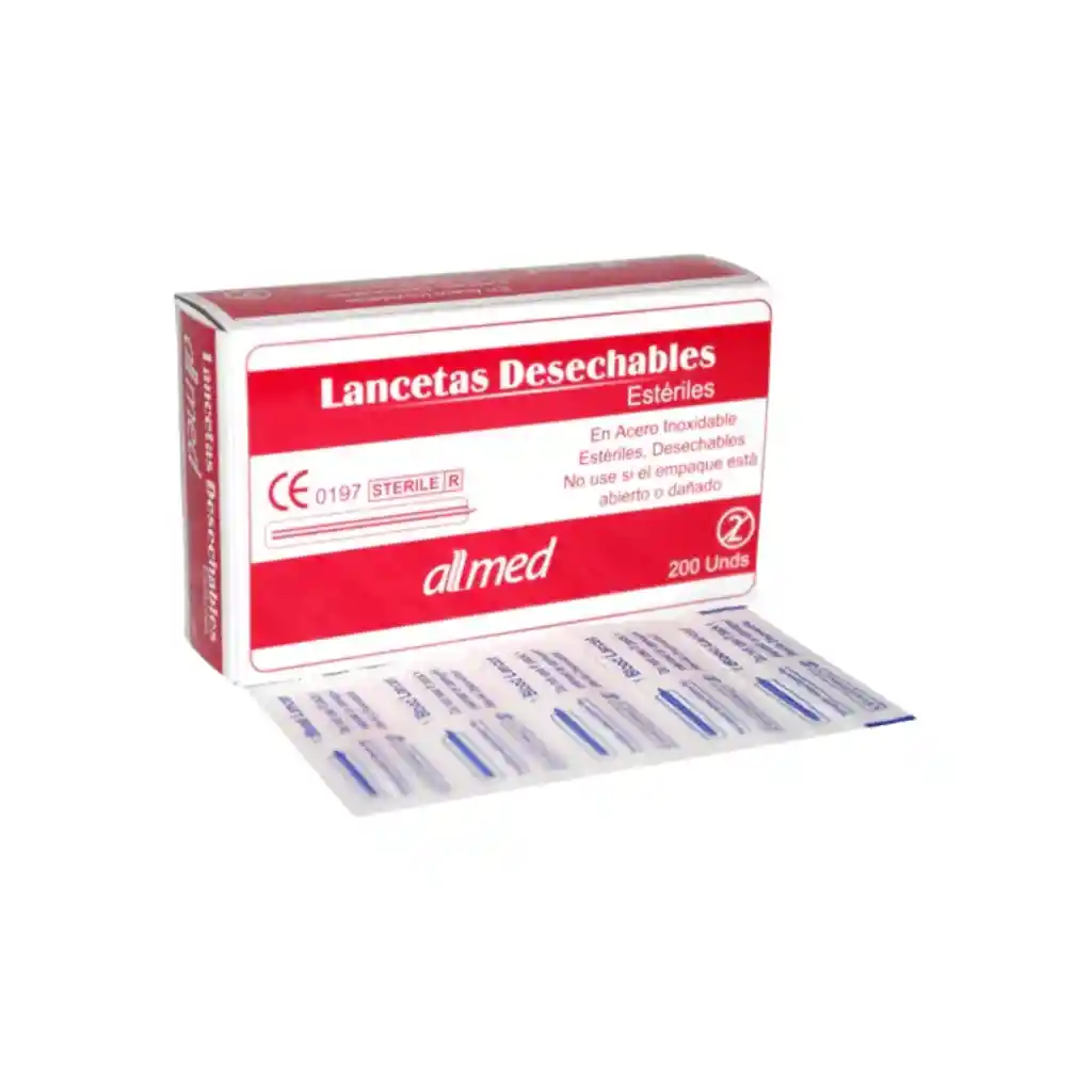 Lancetas Metalicas Esteriles Punta Fina X 200 Und Allmed