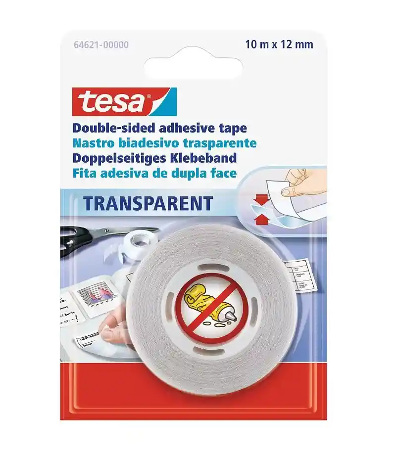 Cinta Transparente Doble Faz 12mm X 10 Metros Tesa