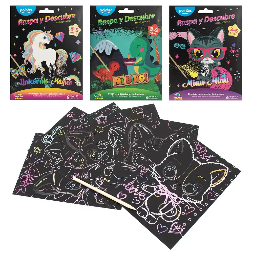 Set De Arte Para Niñas Niños Raspa Colorea Gatos