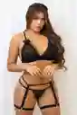 Negro - Conjunto Lenceria Encaje Con Liguero Rebecca