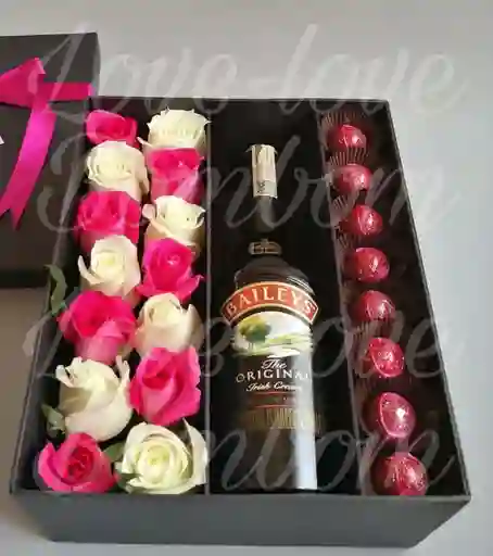Caja De Amor Baileys Y Bombones Chocolate, Feliz Día, Feliz Cumpleaños, Feliz Aniversario