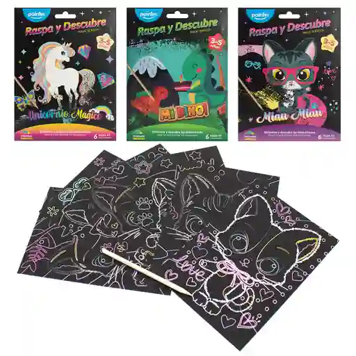 Set De Arte Para Niñas Niños Raspa Colorea Unicornios