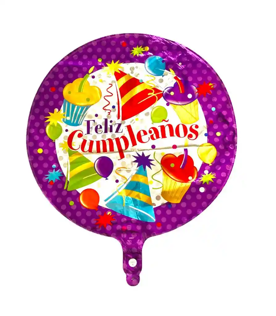 Globo Metalizado Redondo Feliz Cumpleaños Cupcake Gorros Multicolor 45 Cm (18" )