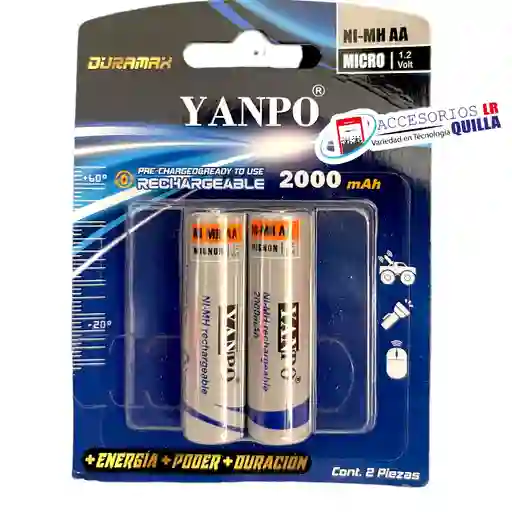 Baterias Pilas Recargables Aa, 2000 Mha Paquete X2