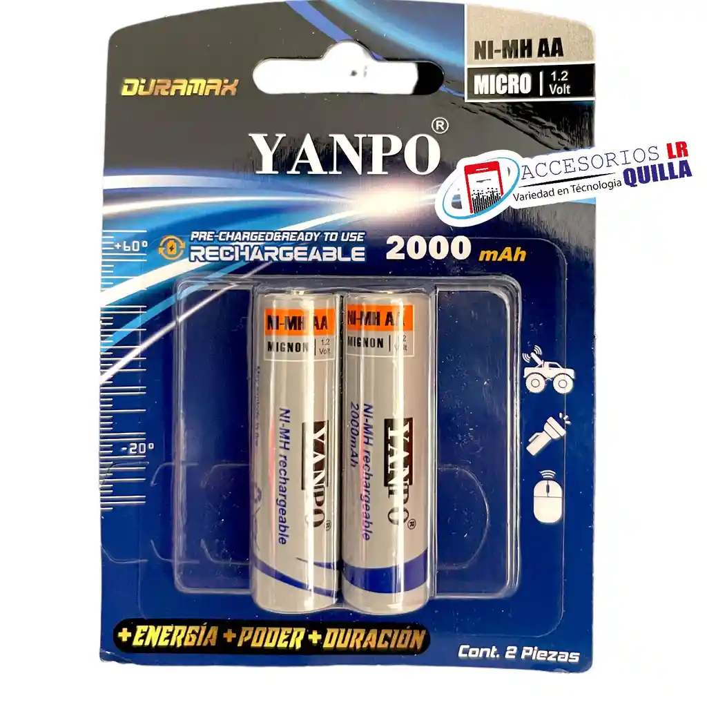 Baterias Pilas Recargables Aa, 2000 Mha Paquete X2