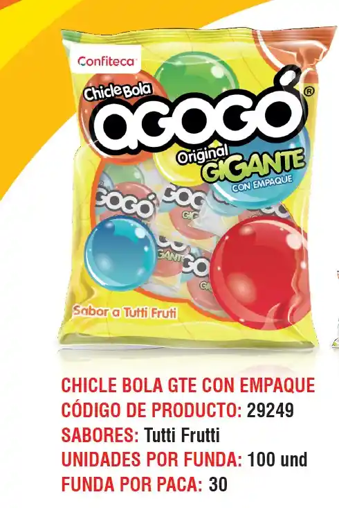 Chicle Bola Agogo Gigante - Bolsa X 100 Und