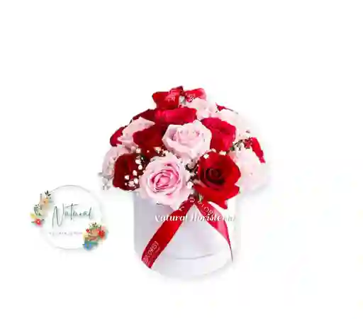 Caja Circular De 24 Rosas Rojas Y Rosadas